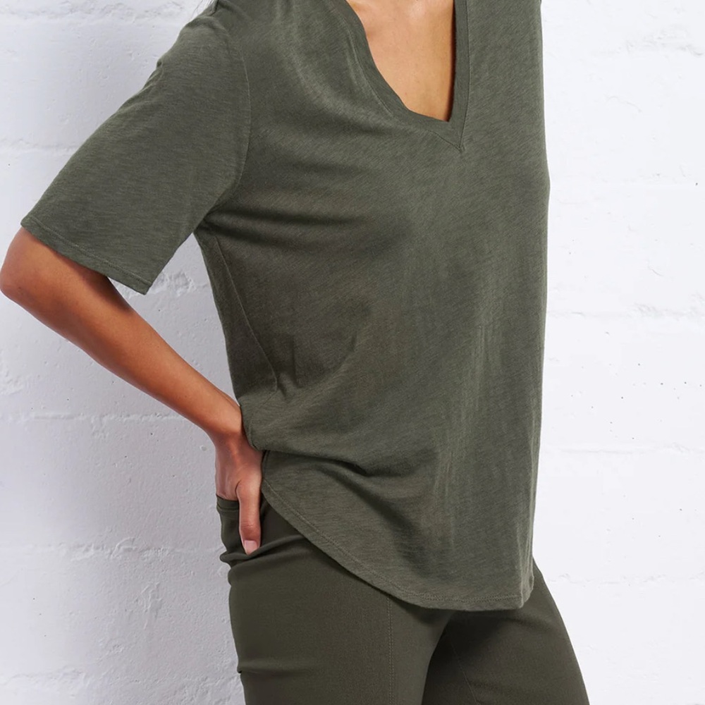 Franne Golde Olive Green V-Neck Women's Top